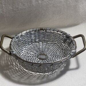 Vintage Handmade Aluminum/Brass Woven‎ Basket with Handles Unique Metal Decor